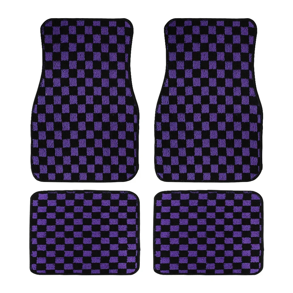 JDM Checkered Plush Floor Mats, 4 Piece Set