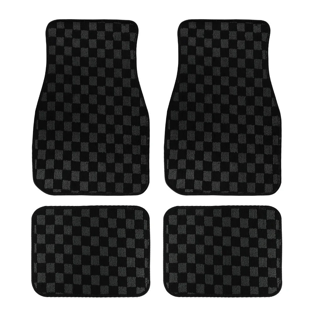 JDM Checkered Plush Floor Mats, 4 Piece Set