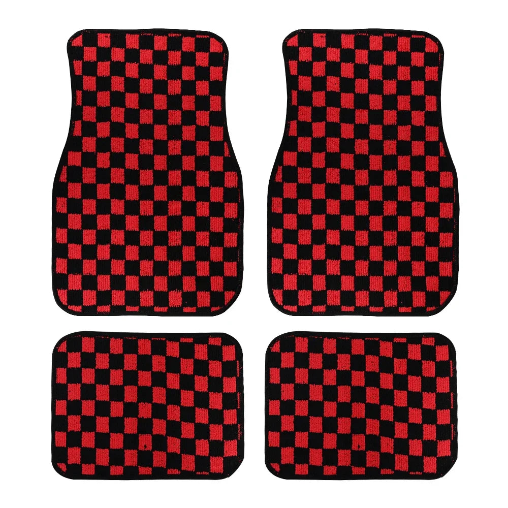 JDM Checkered Plush Floor Mats, 4 Piece Set