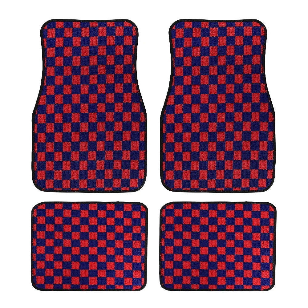 JDM Checkered Plush Floor Mats, 4 Piece Set