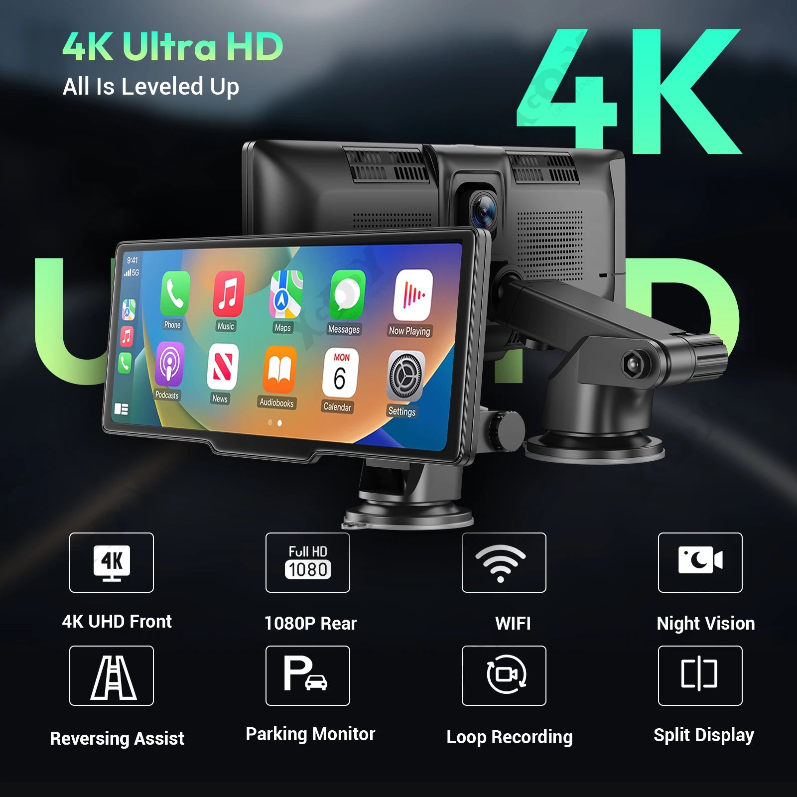 4K CarPlay Dash Cam with 10.26 Inch Touchscreen