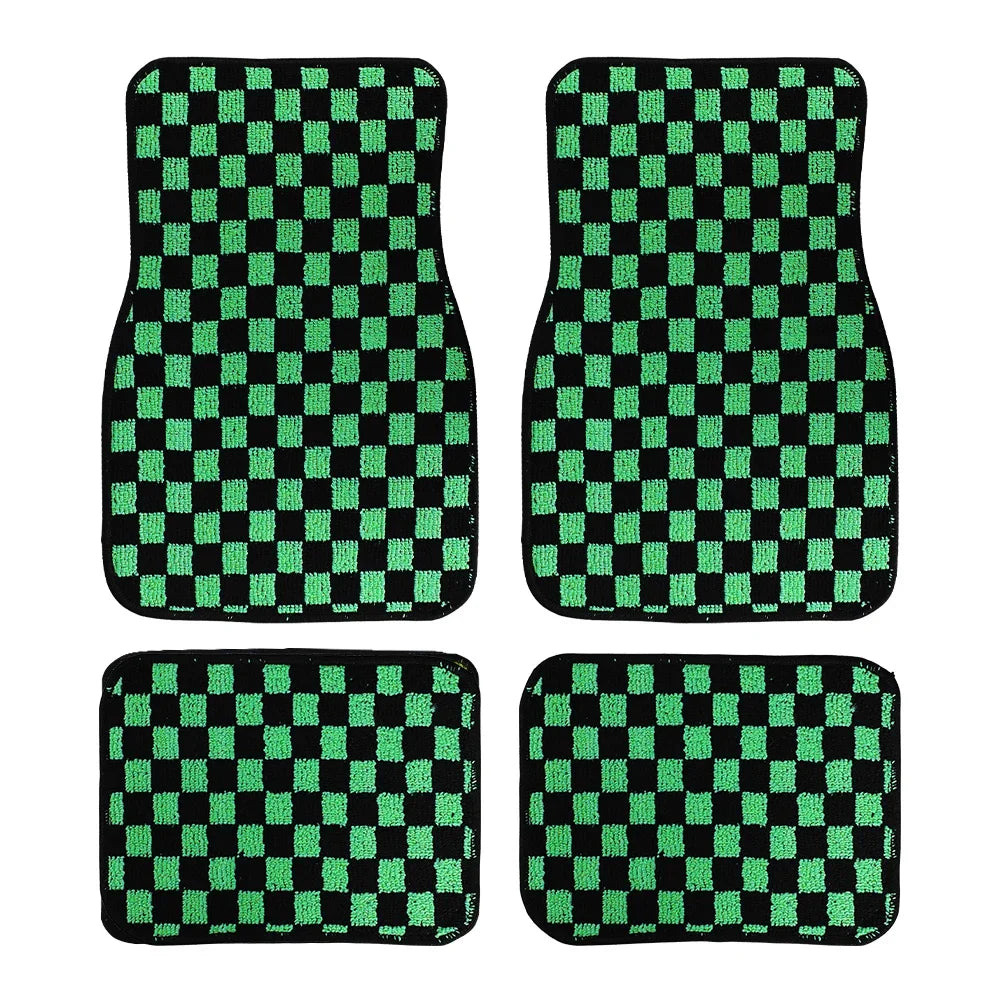 JDM Checkered Plush Floor Mats, 4 Piece Set