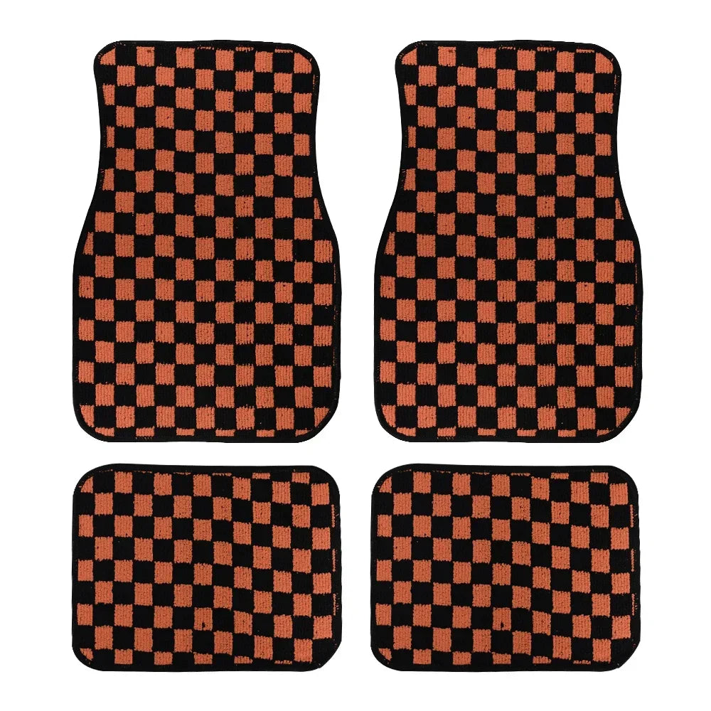 JDM Checkered Plush Floor Mats, 4 Piece Set