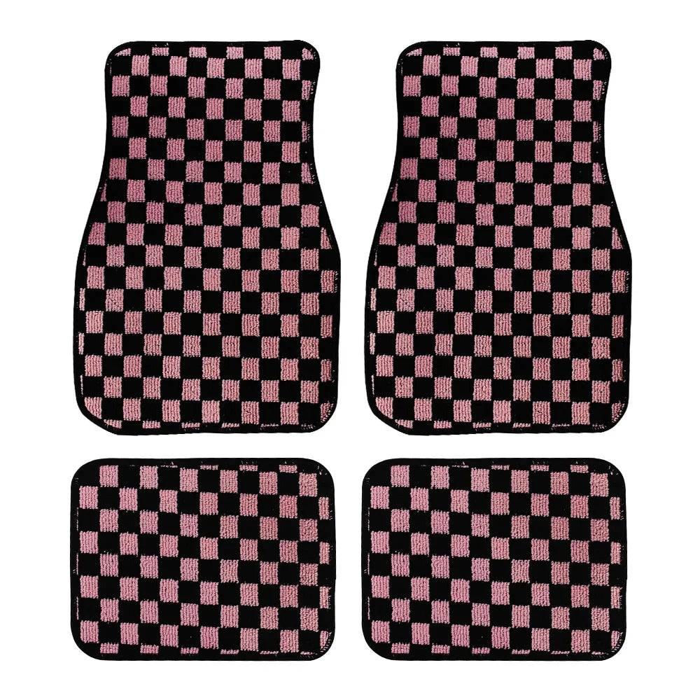 JDM Checkered Plush Floor Mats, 4 Piece Set