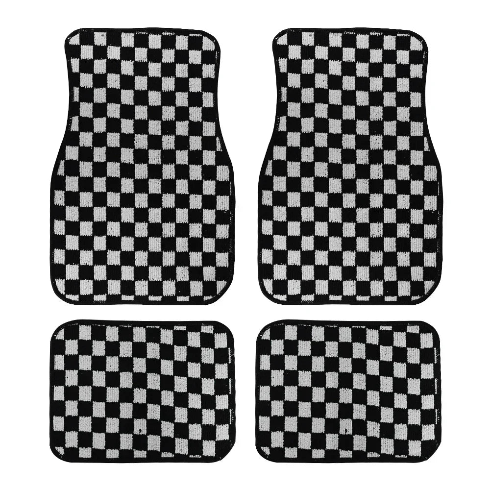 JDM Checkered Plush Floor Mats, 4 Piece Set