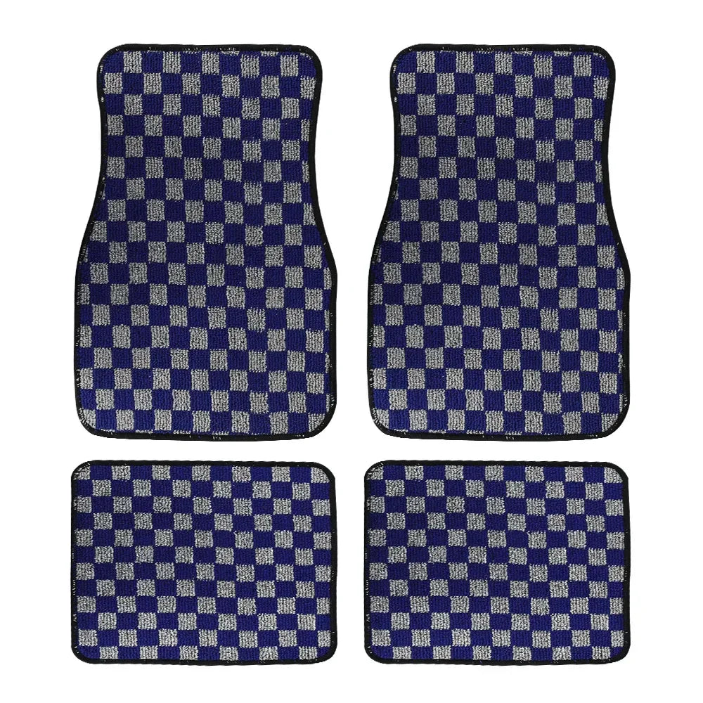 JDM Checkered Plush Floor Mats, 4 Piece Set