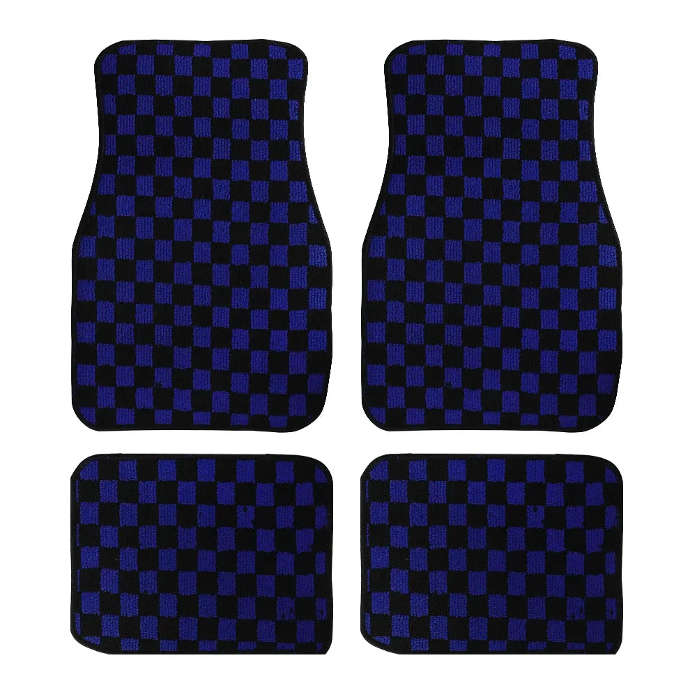 JDM Checkered Plush Floor Mats, 4 Piece Set