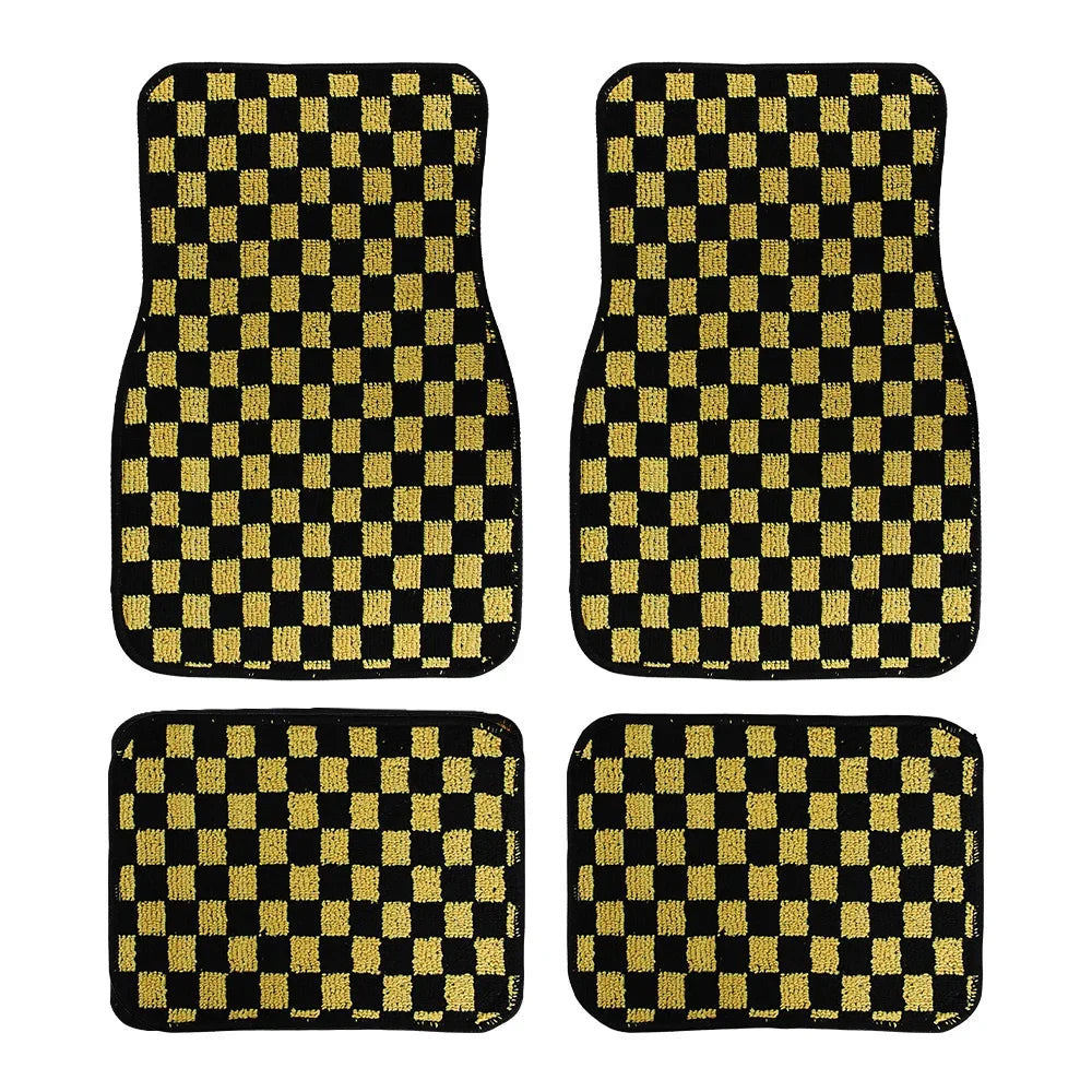 JDM Checkered Plush Floor Mats, 4 Piece Set